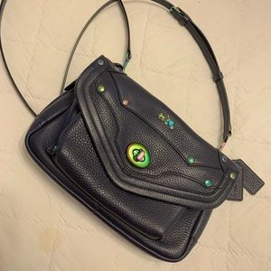 Coach bag, navy. Iridescent hardware.